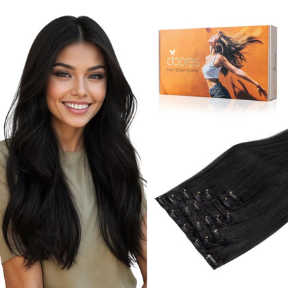 Extensions de cheveux DOORES clip-in en cheveux humains, couleur naturelle