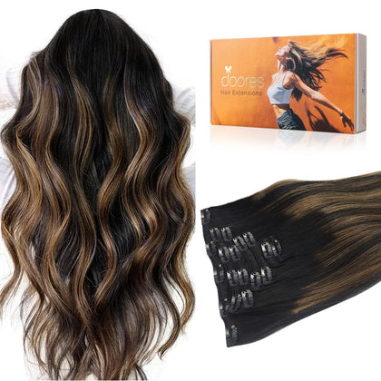 Extensions de cheveux DOORES clip-in en cheveux humains, couleur ombrée