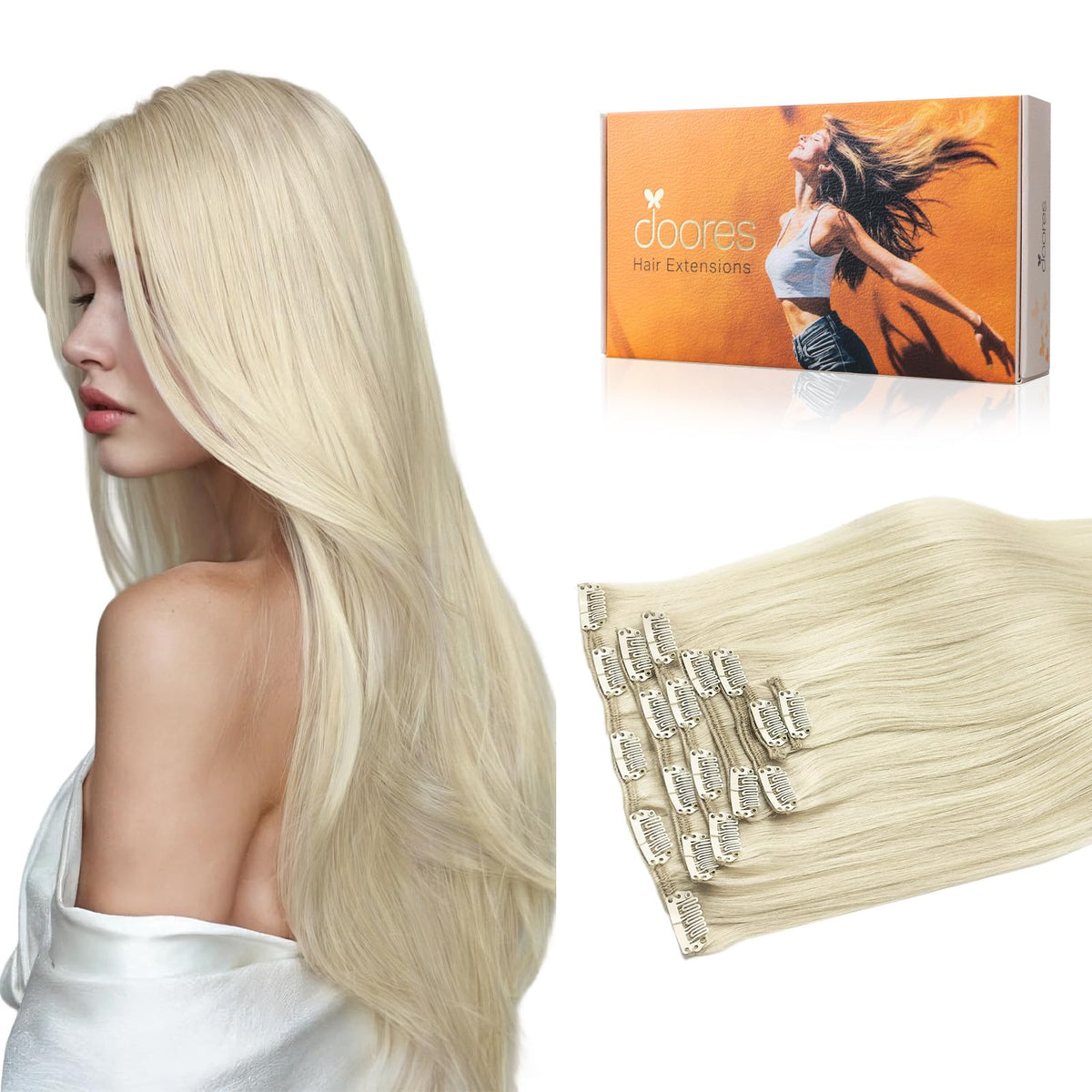 Extensions de cheveux DOORES clip-in en cheveux humains, couleur ombrée