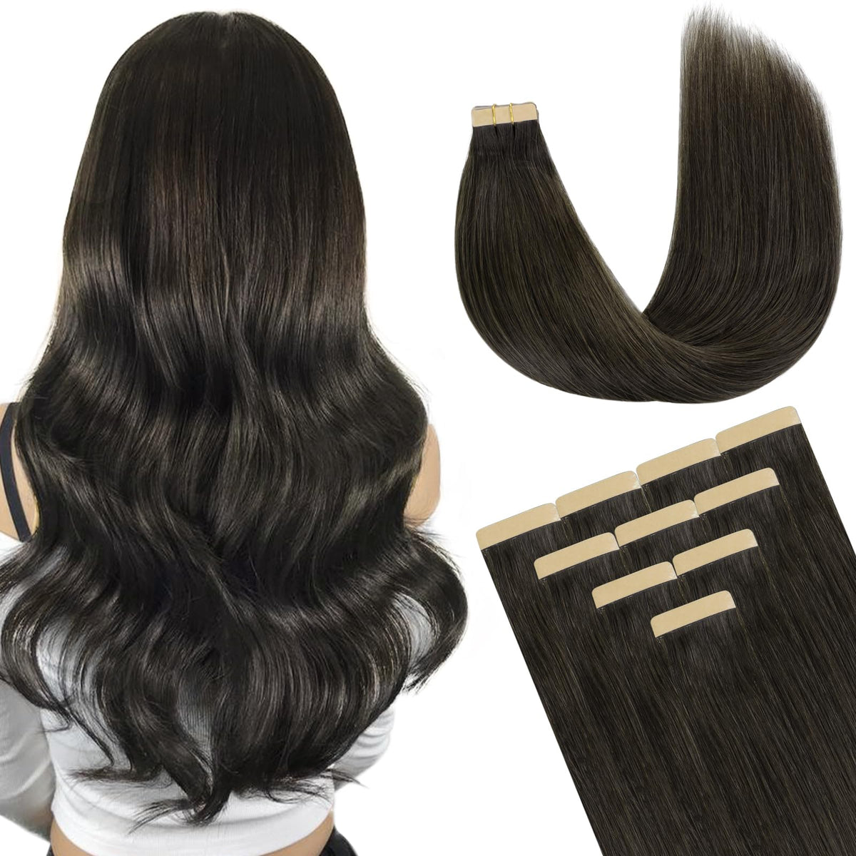 Extensions de cheveux DOORES en cheveux humains, couleur naturelle, vue de face