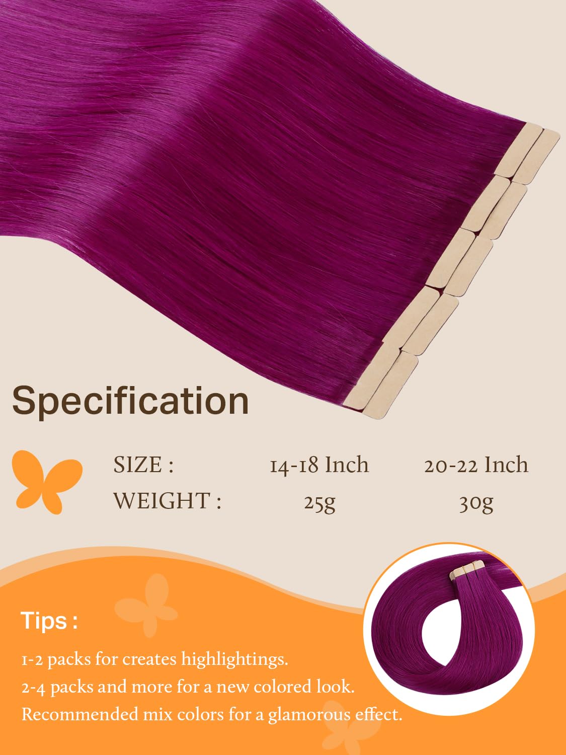 Extensions de cheveux DOORES en couleur unie, vue de côté