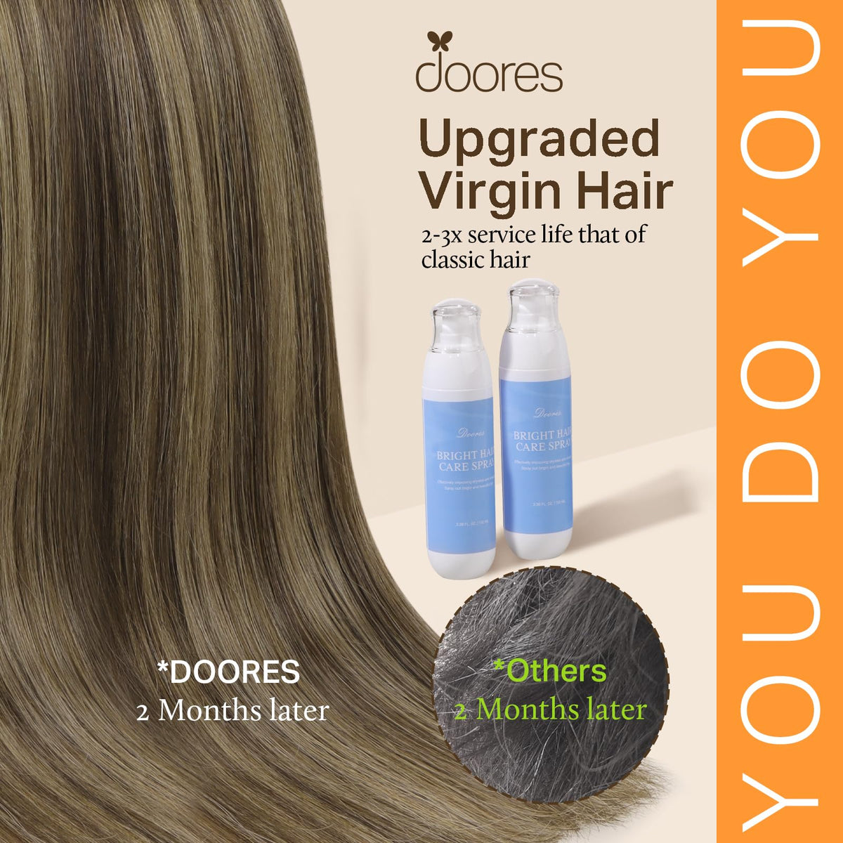Extensions de cheveux DOORES en différentes couleurs, présentées sur un fond neutre