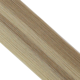 Extensions de cheveux en blond cendré avant et après application