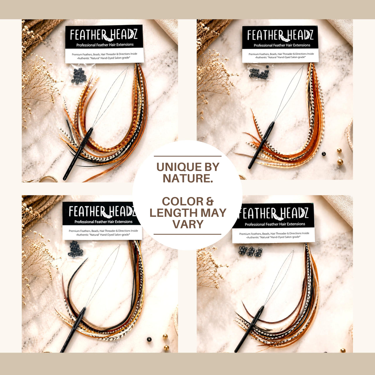 Extensions de cheveux en plumes Feather Headz après coiffage