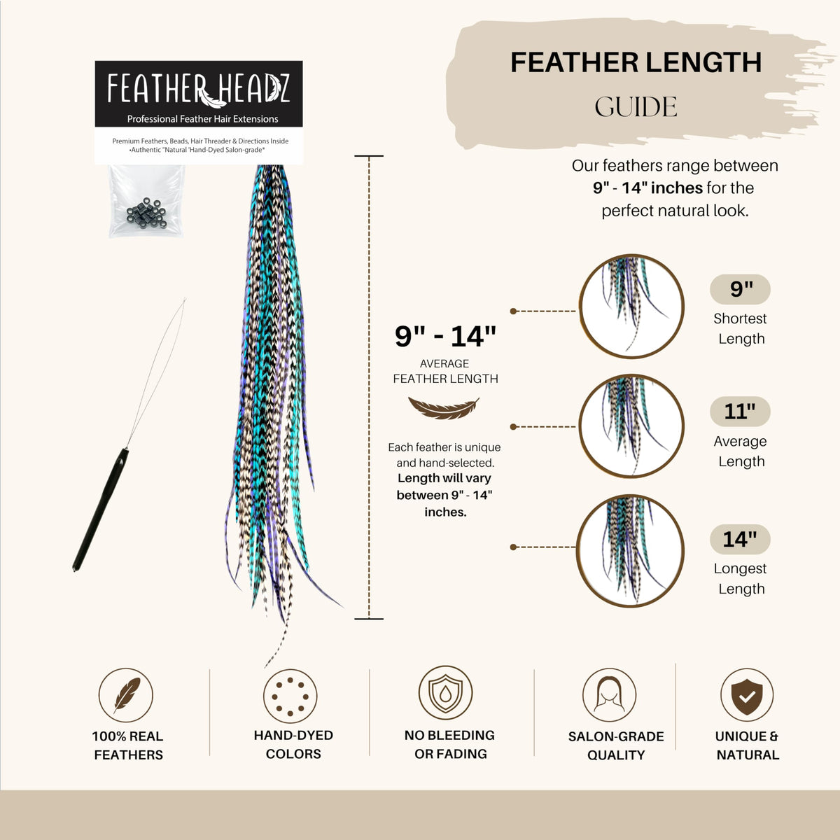 Extensions de cheveux en plumes Grizzly installées sur des cheveux