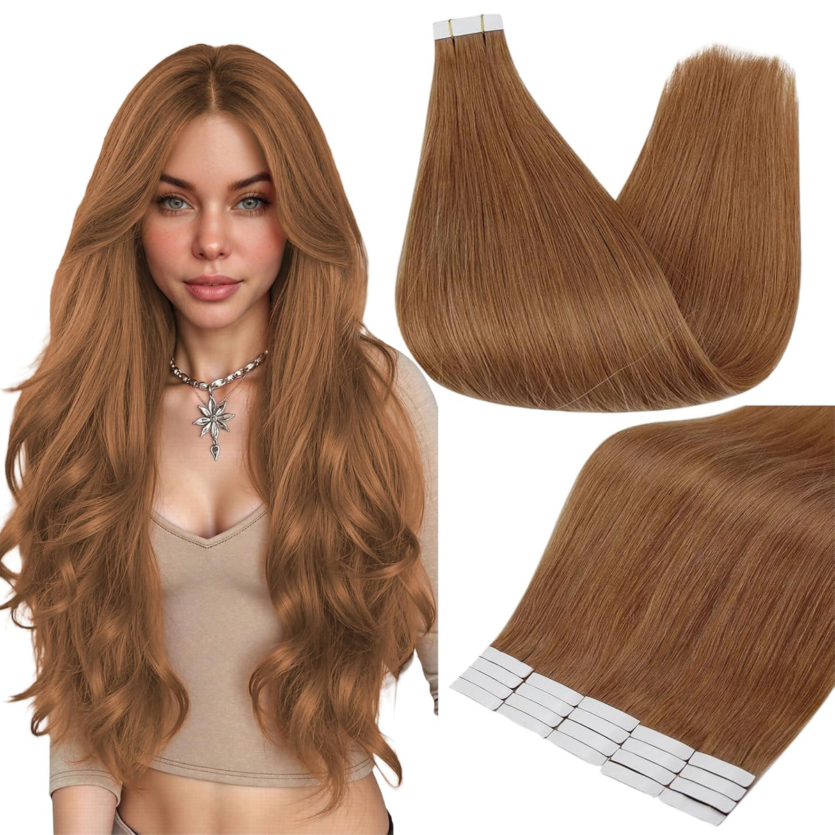 Extensions de cheveux Fshine 22 pouces couleur gingembre vue avant