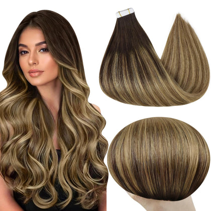 Extensions de cheveux Full Shine 12 pouces brun foncé blond miel vue de face