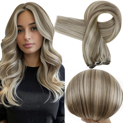 Extensions de cheveux Full Shine 14 pouces marron cendré mélangé blond vue de face