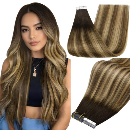 Extensions de cheveux Full Shine 14 pouces marron foncé caramel vue avant