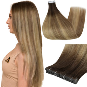 Extensions de cheveux Full Shine 16 pouces brun blond vue de face