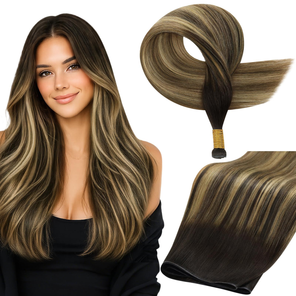Extensions de cheveux Full Shine 16 pouces Remy en couleur naturelle vue de face