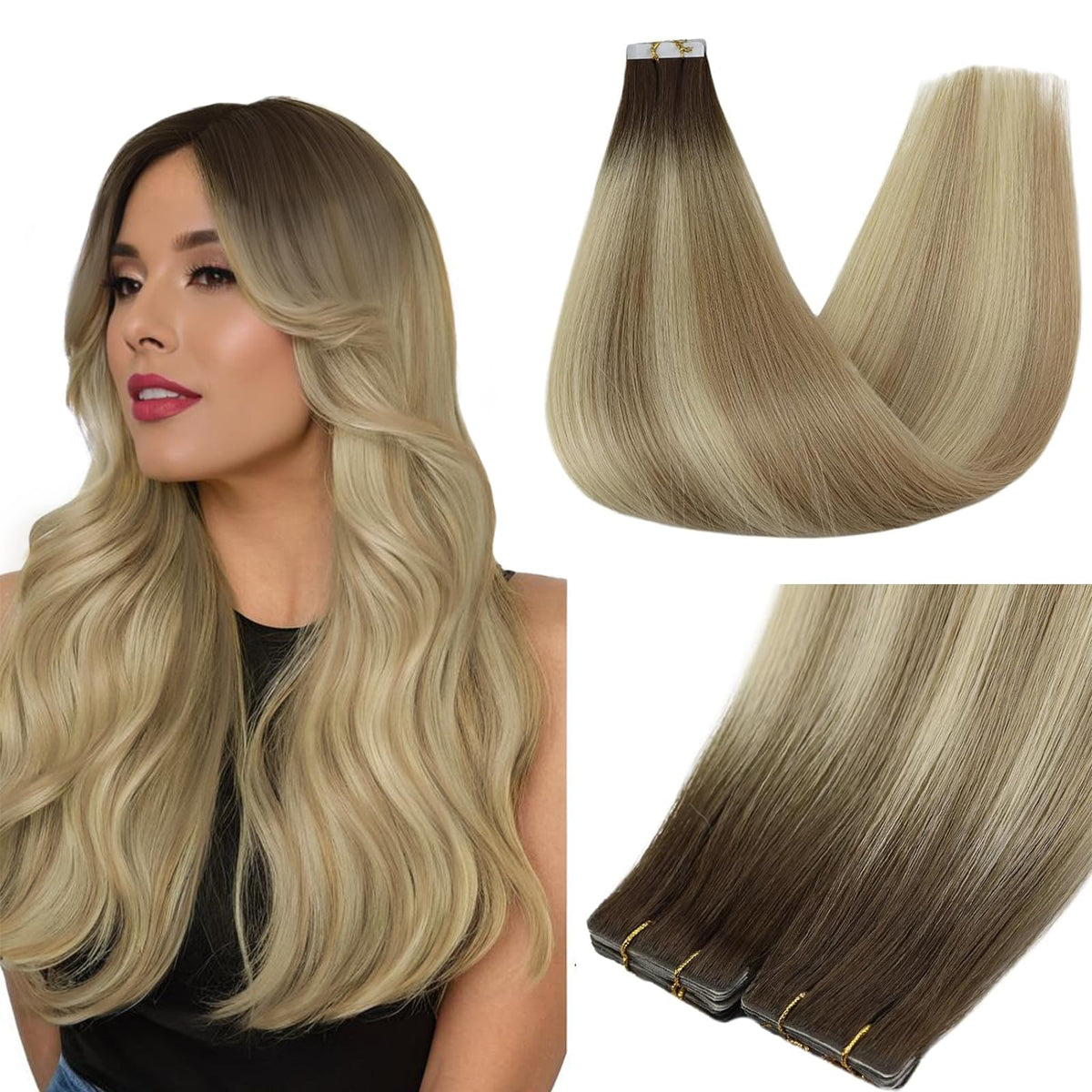 Extensions de cheveux Full Shine 18 pouces blond cendré vue de face