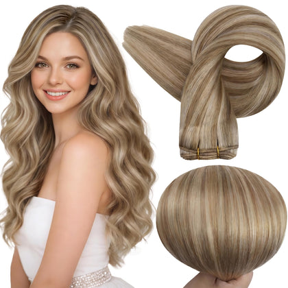 Extensions de cheveux Full Shine 18 pouces blond foncé moyen vue de face