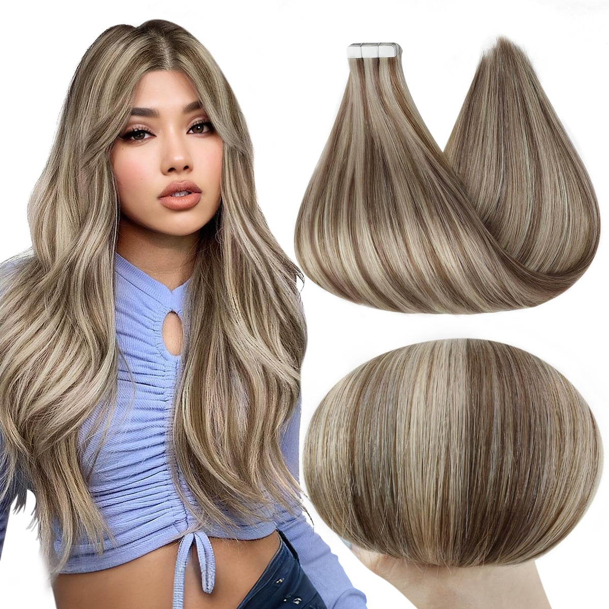 Extensions de cheveux Full Shine 20 pouces châtain clair blond vue de face