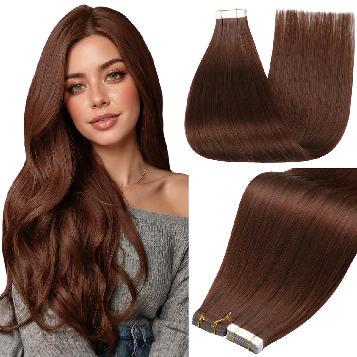 Extensions de cheveux Full Shine 20 pouces couleur Mocha Cannelle, vue de face