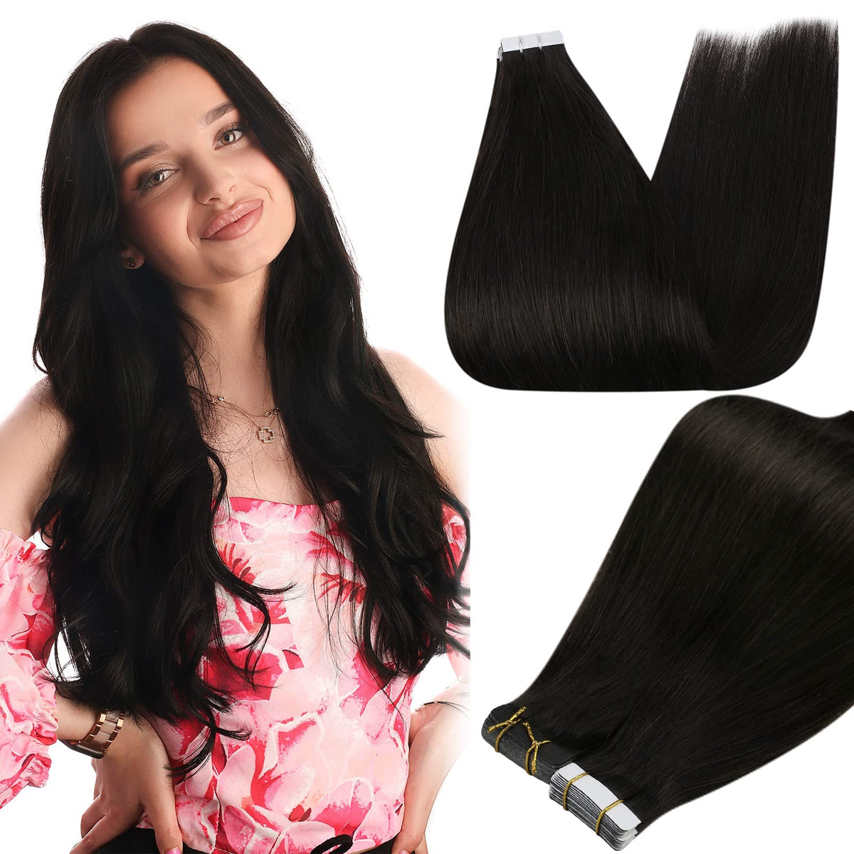 Extensions de cheveux Full Shine 20 pouces couleur Off Black vue de face