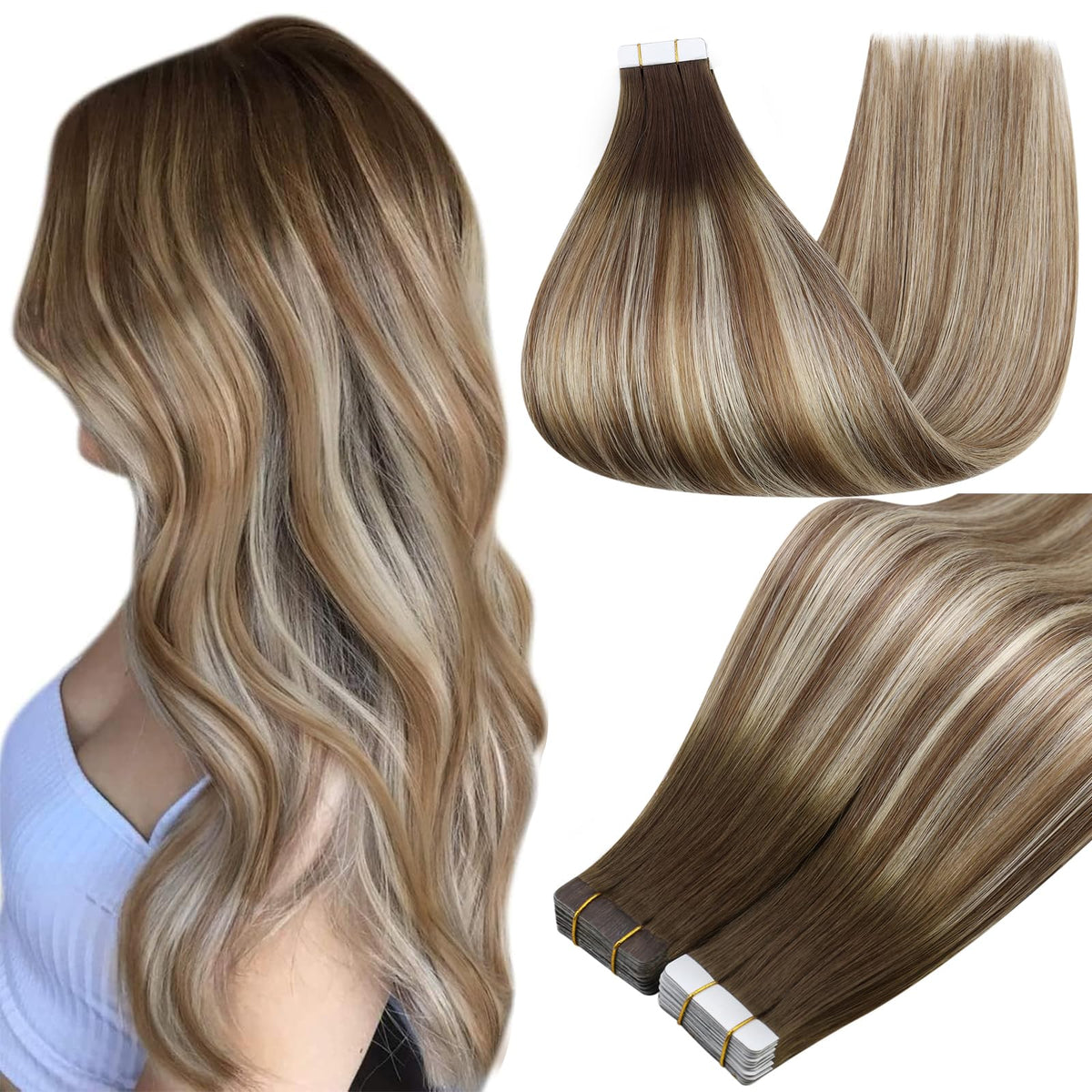 Extensions de cheveux Full Shine 20 pouces en châtain blond, vue de face