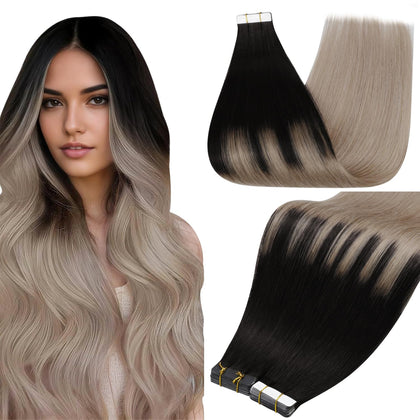 Extensions de cheveux Full Shine 20 pouces en noir cendré vue de face