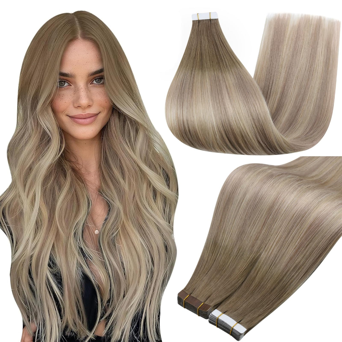 Extensions de cheveux Full Shine 22 pouces en châtain clair, vue avant