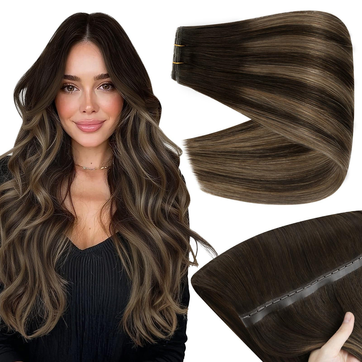 Extensions de cheveux Full Shine 22 pouces marron foncé vue de face