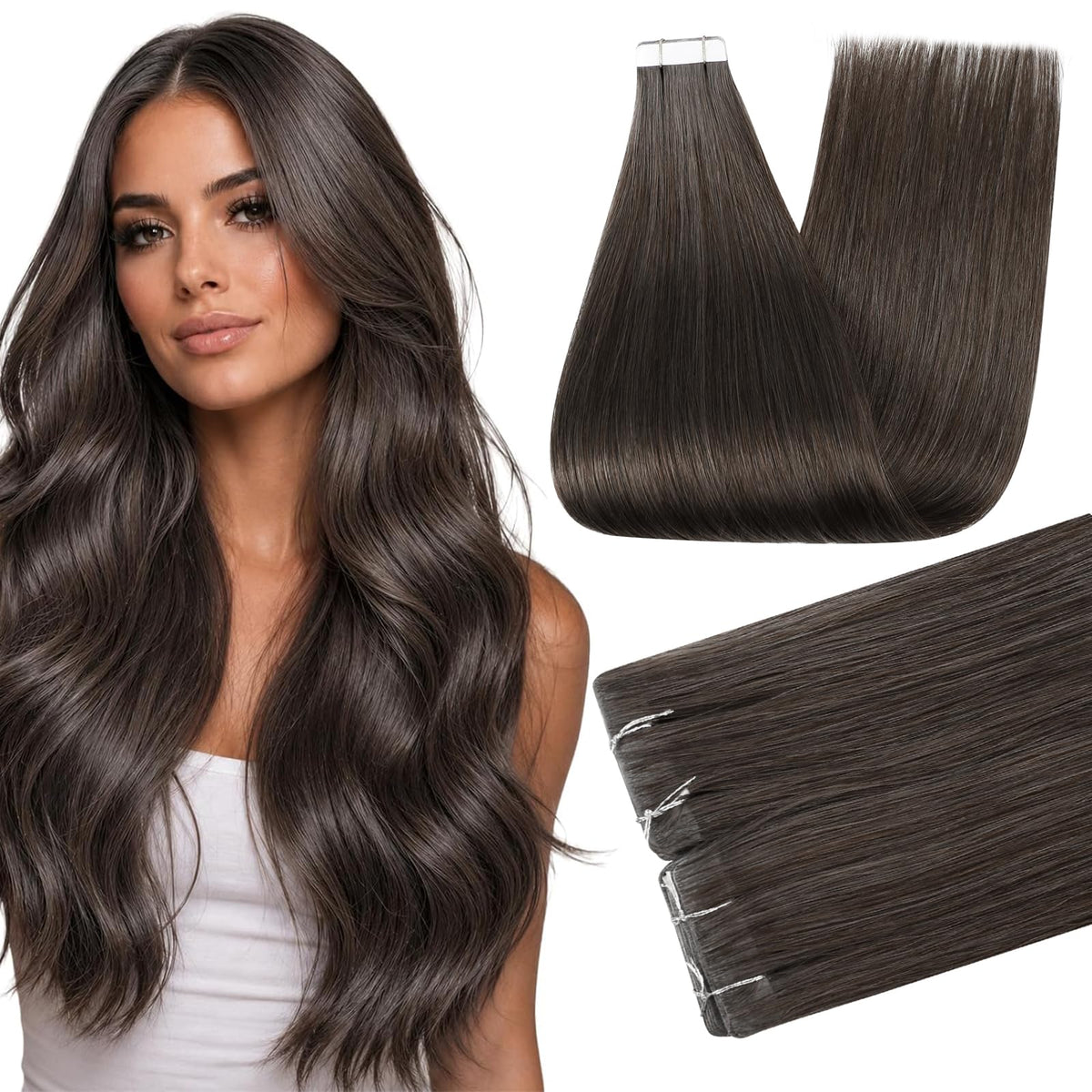 Extensions de cheveux Full Shine 24 pouces couleur Mocha Brown vue de face