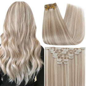 Extensions de cheveux Full Shine couleur blonde cendrée vue de face