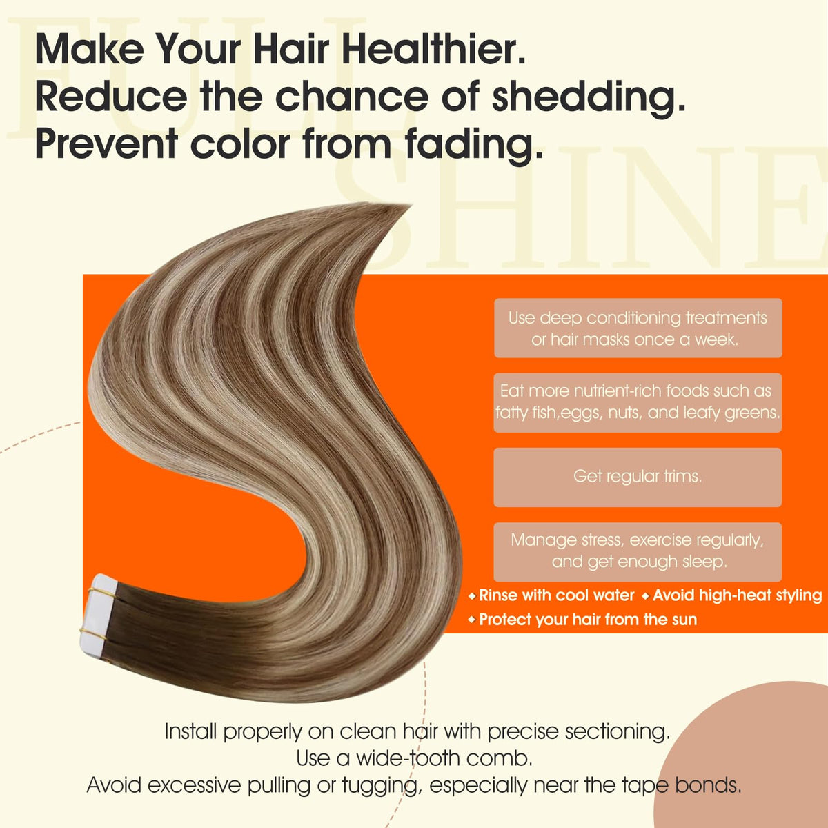 Extensions de cheveux Full Shine en châtain blond, installation facile