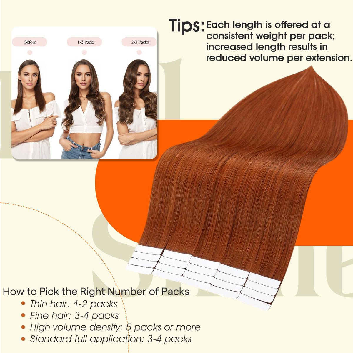 Extensions de cheveux Full Shine en cuivre sur un support