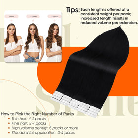 Extensions de cheveux Full Shine en noir ébène, application sur cheveux