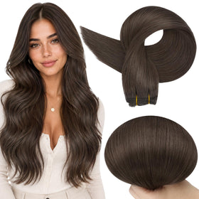 Extensions de cheveux Full Shine mocha brown ash 16 pouces vue de face