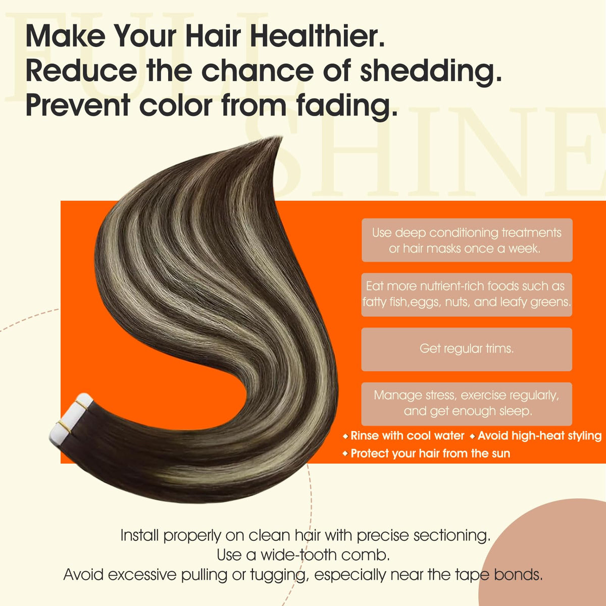 Extensions de cheveux Full Shine montrant la texture douce