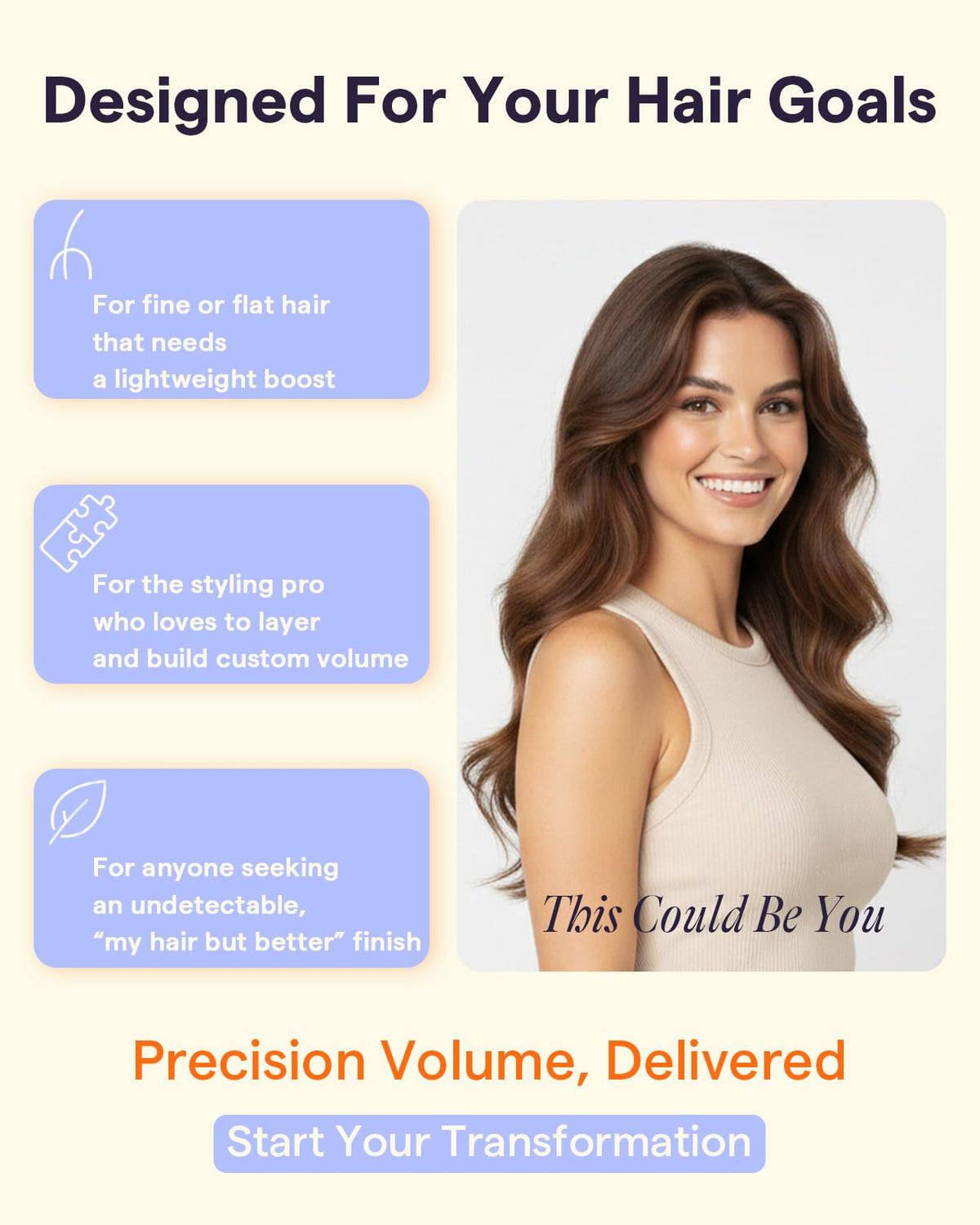 Extensions de cheveux Full Shine portées par une mannequin