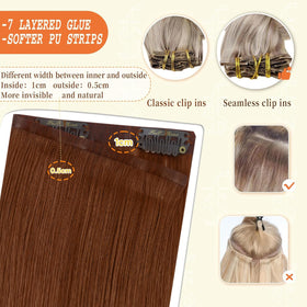 Extensions de cheveux Full Shine posées sur un fond neutre