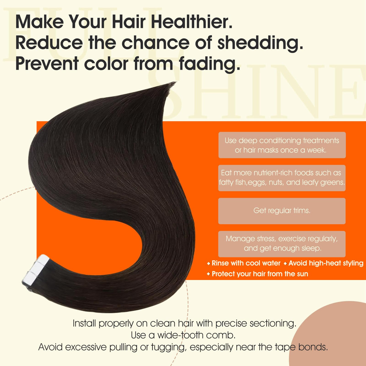 Extensions de cheveux Full Shine posées sur un mannequin