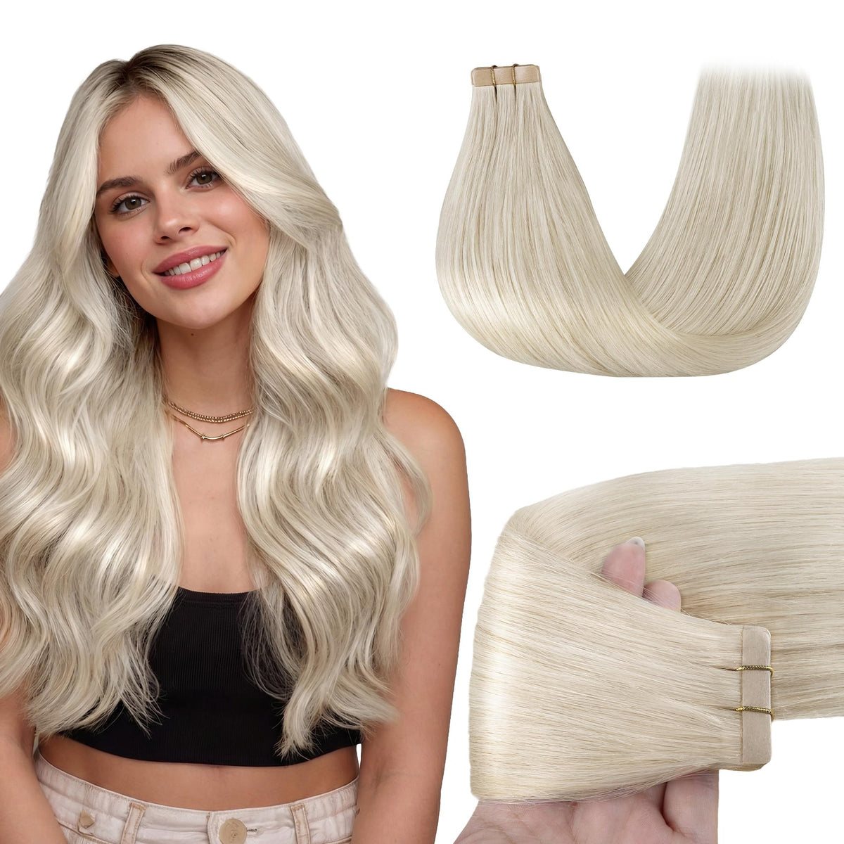Extensions de cheveux GOO GOO 14 pouces blond platine vue de face