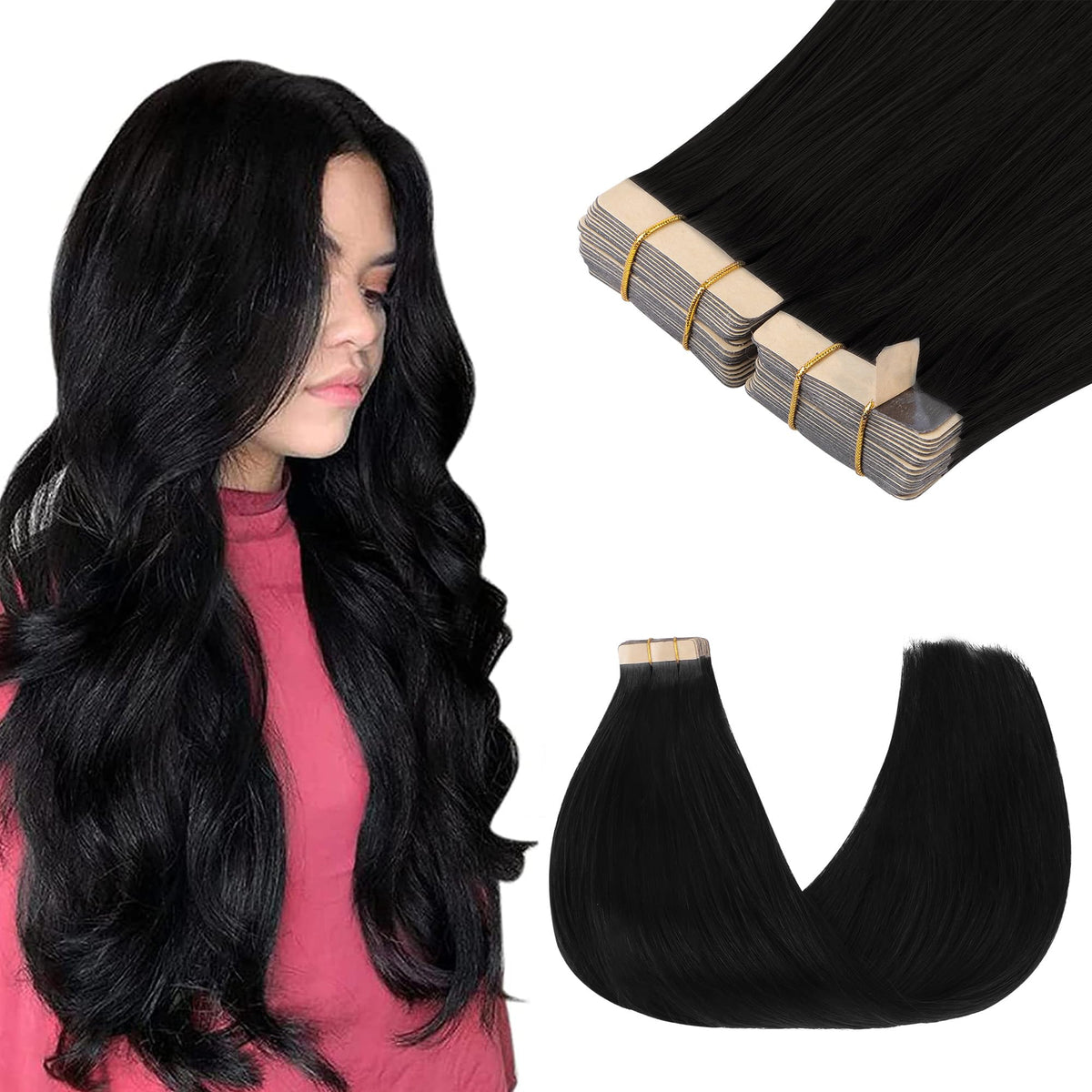 Extensions de cheveux GOO GOO 14 pouces couleur noir ébène vue de face