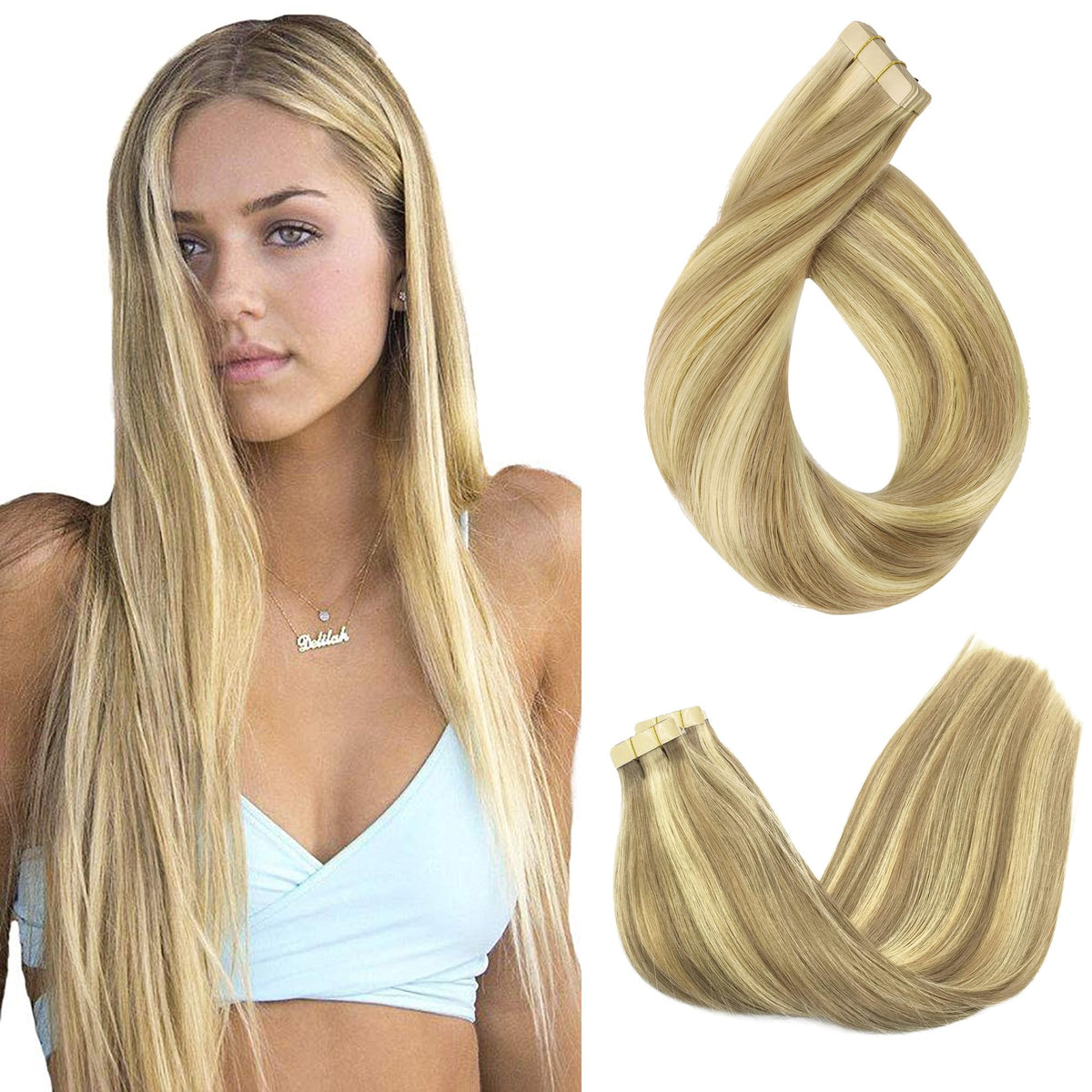 Extensions de cheveux GOO GOO, 16 pouces, blonde claire avec reflets dorés