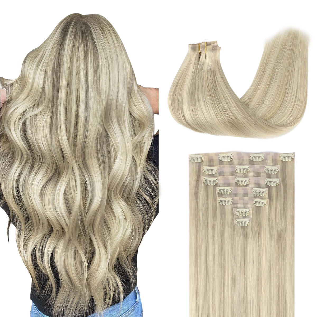 Extensions de cheveux GOO GOO 18 pouces blond platine vue de face