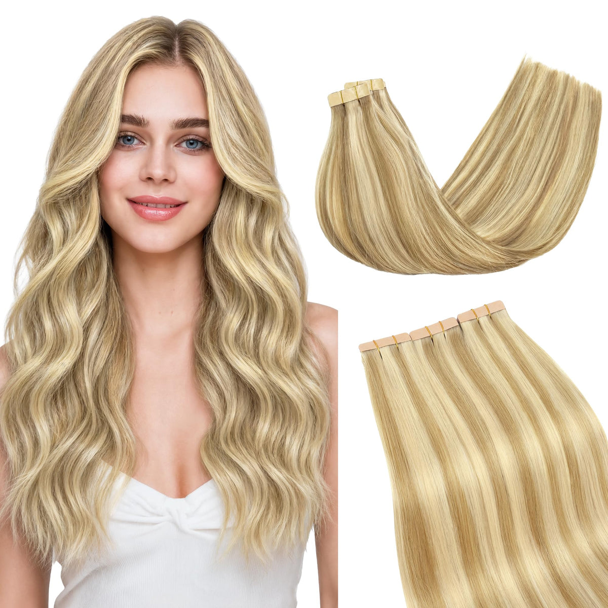 Extensions de cheveux GOO GOO 18 pouces couleur blonde dorée vue de face