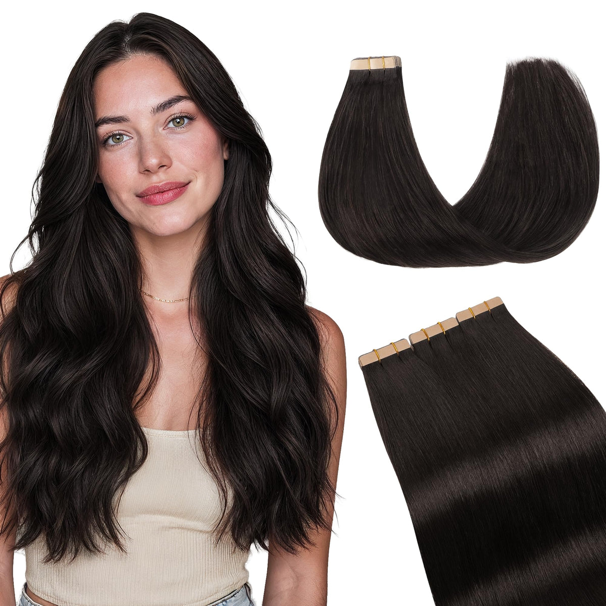 Extensions de cheveux GOO GOO 18 pouces couleur brun foncé, vue de face