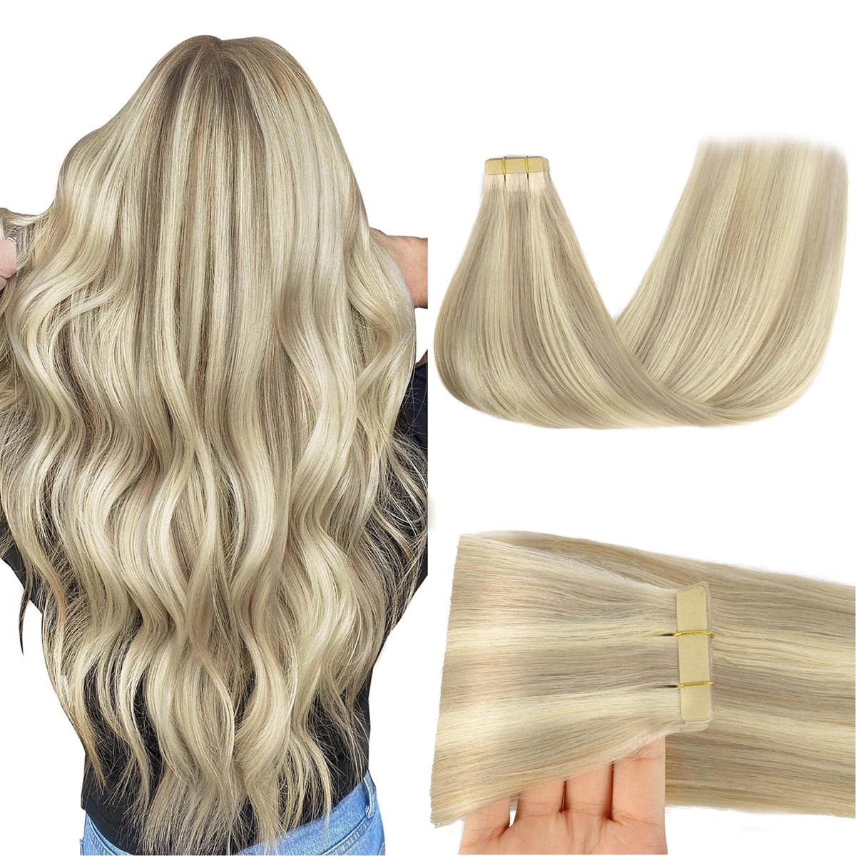 Extensions de cheveux GOO GOO 20" couleur Ash Blonde Platine face