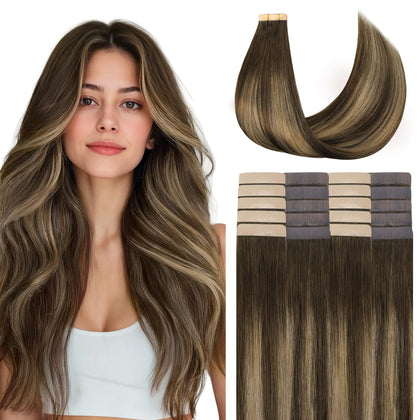 Extensions de cheveux GOO GOO 20 pouces couleur balayage chocolat caramel, vue de face