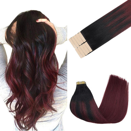 Extensions de cheveux GOO GOO 24 pouces Balayage Jet Black à Cherry Cola vue de face