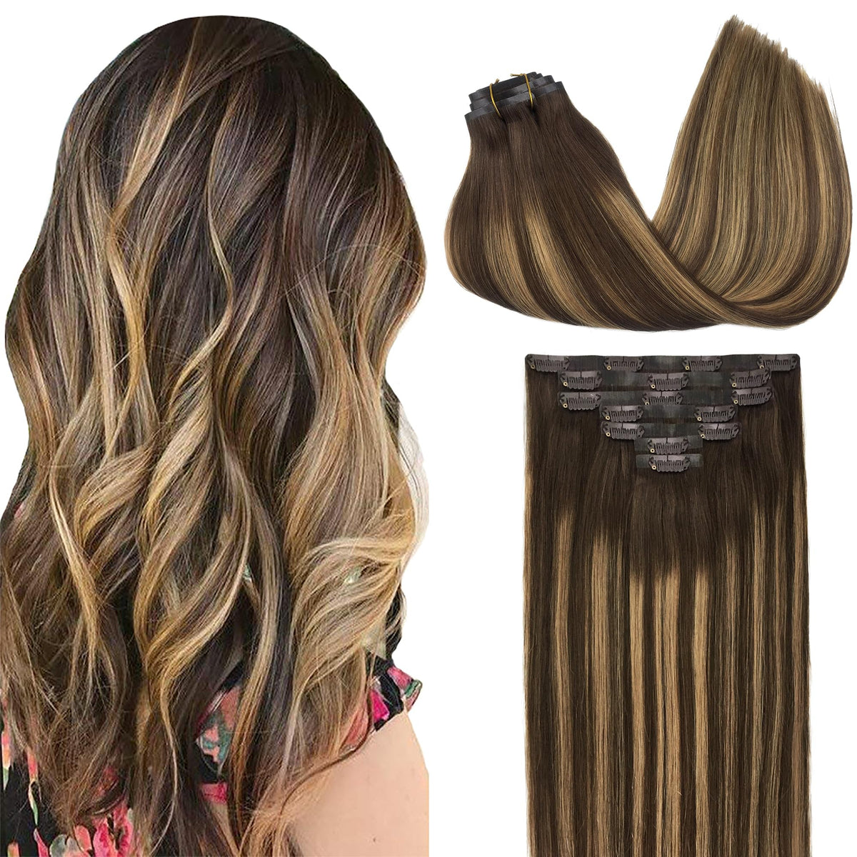 Extensions de cheveux GOO GOO clip-in 16 pouces vue de face