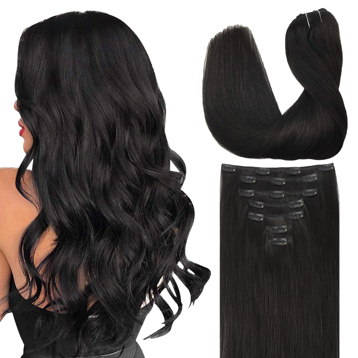 Extensions de cheveux GOO GOO clip-in 24 pouces couleur noir naturel