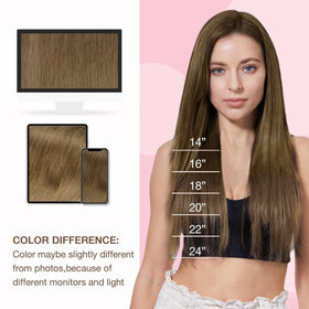 Extensions de cheveux GOO GOO en châtain clair sur fond neutre