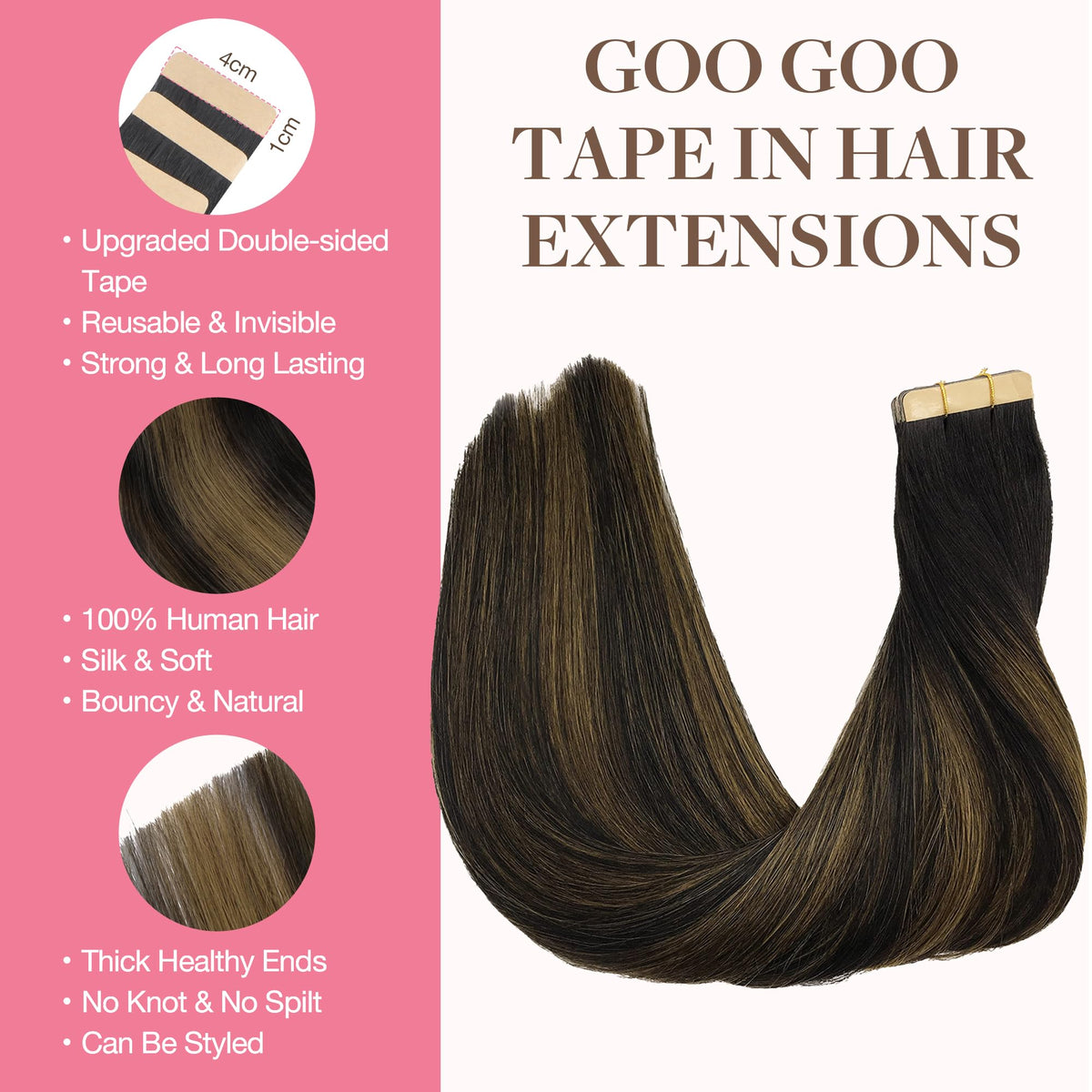 Extensions de cheveux GOO GOO en cheveux humains sur un fond neutre