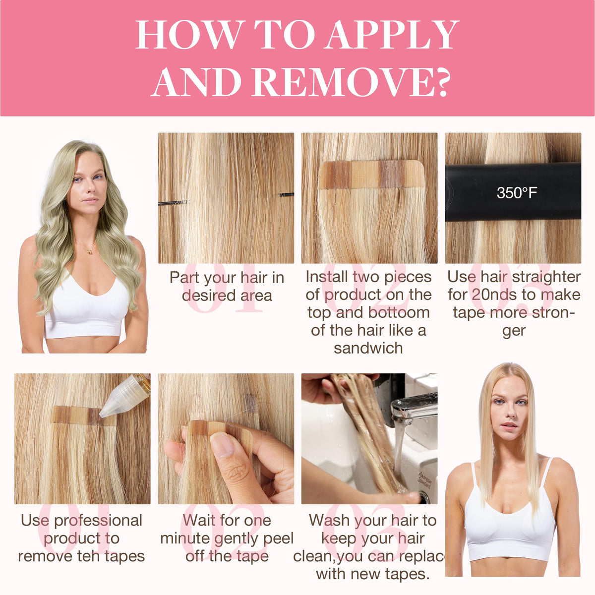 Extensions de cheveux GOO GOO en cheveux naturels, texture lisse