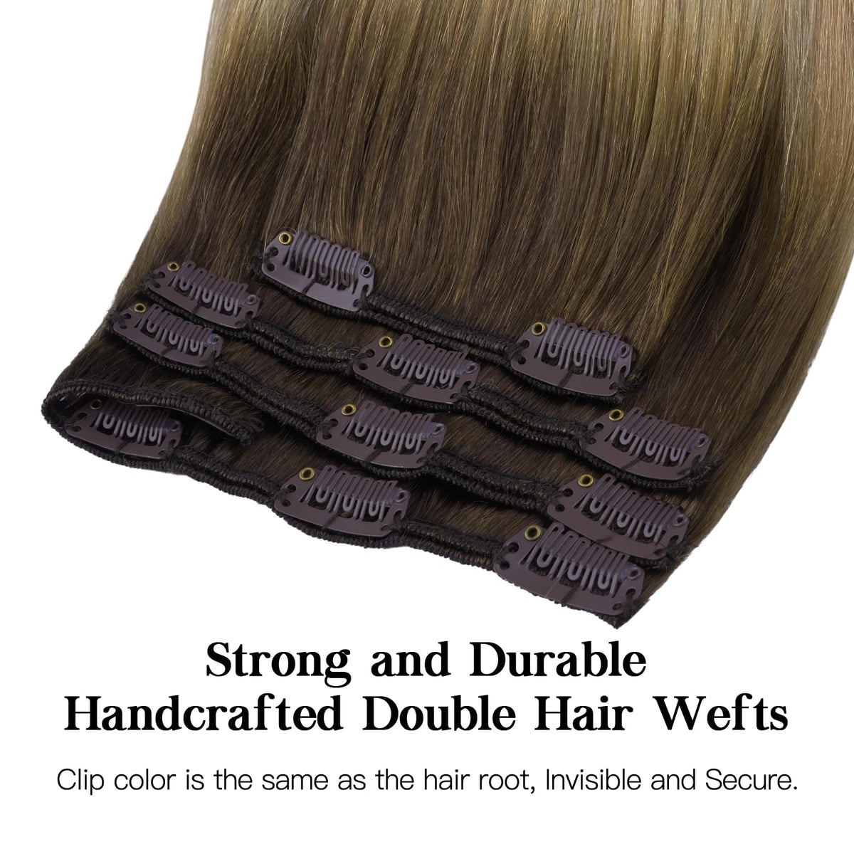 Extensions de cheveux hotbanana en couleur balayage sur un fond neutre