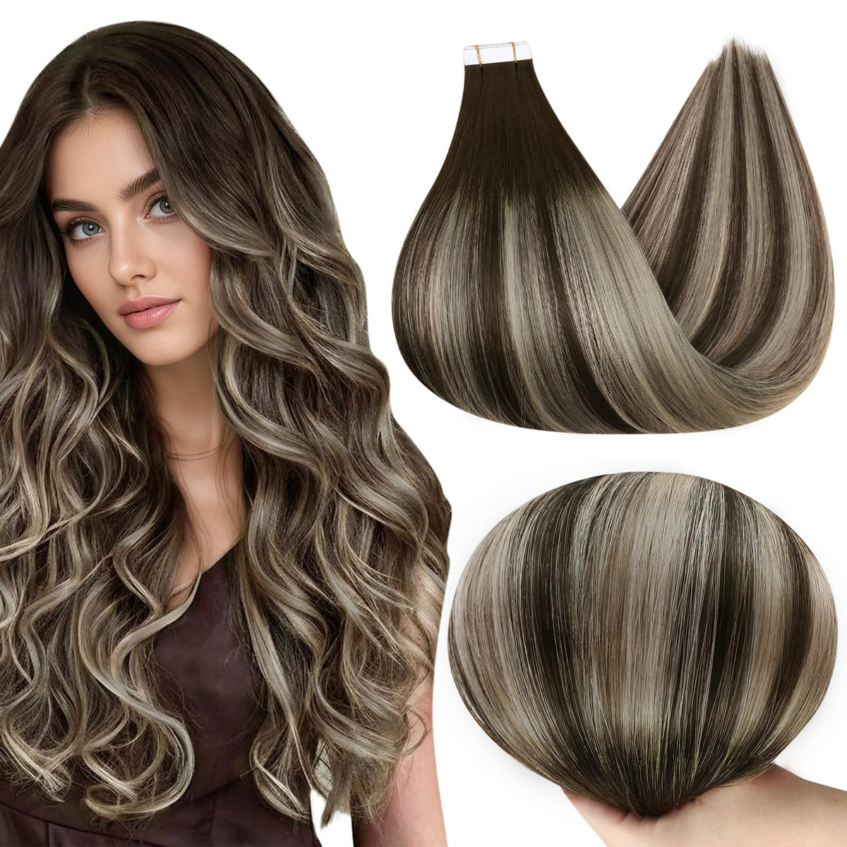 Extensions de cheveux humains Full Shine 12 pouces châtain blond vue de face